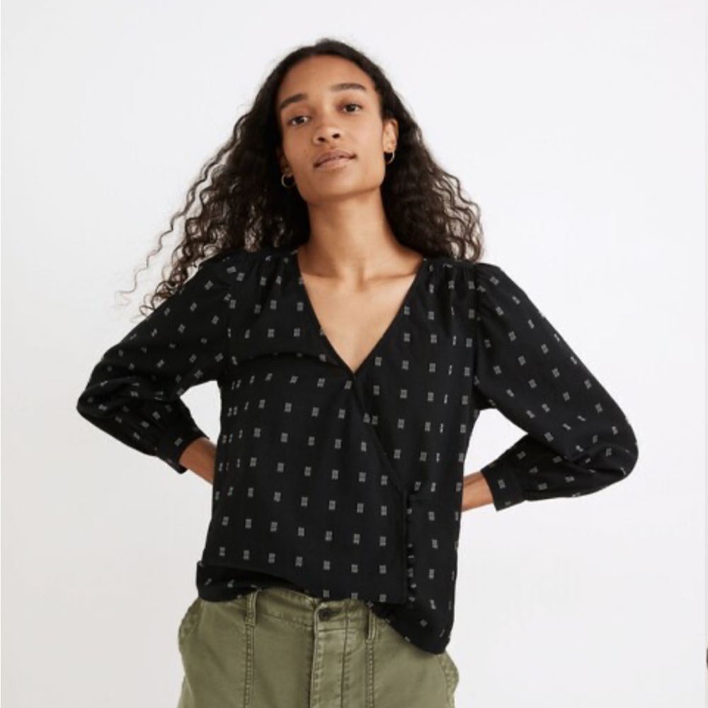Madewell Kinston Side-Button Wrap Top in Textured Dobby